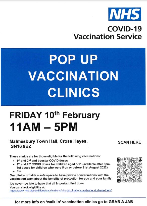 Pop Up Flu & COVID Vaccination Clinic at Malmesbury Town Hall This Friday